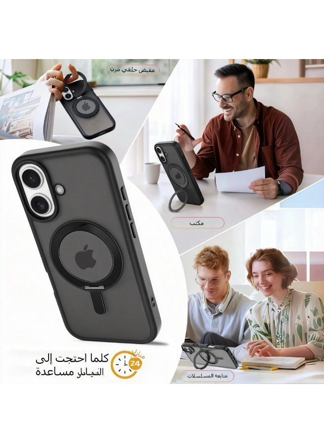 LR Nexus iPhone 17 phone case with 360-degree rotatable stand - MagSafe magnetic phone case, comes with high-definition tempered glass screen protector, Free Tempered Glass Included!(black) - Image 3